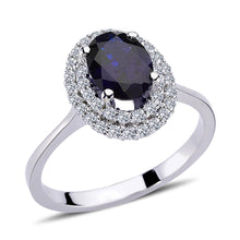 Load image into Gallery viewer, Sapphire Halo Ring with Diamond Accents