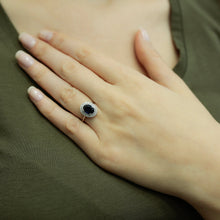 Load image into Gallery viewer, Sapphire Halo Ring with Diamond Accents
