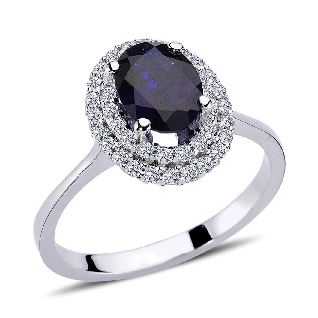 Sapphire Halo Ring with Diamond Accents