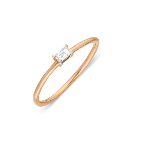 14K Solid Gold Baguette Diamond Solitaire Ring