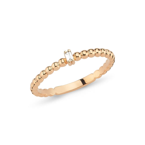 Baguette Solitaire Diamond Bead Ring