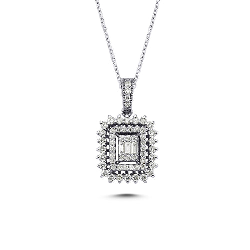 Baguette & Round Cut Diamond Necklace