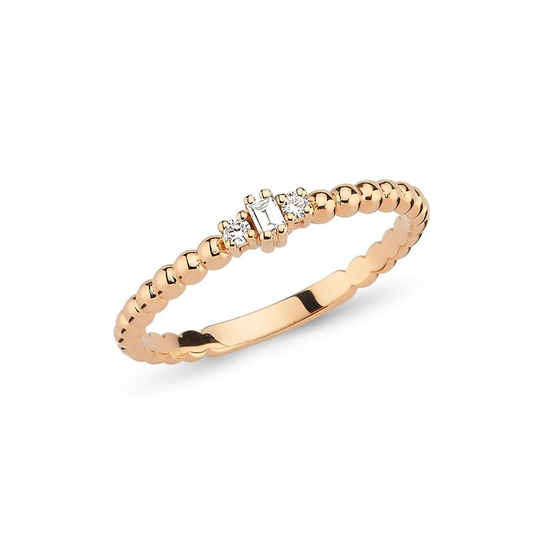 Baguette & Round Diamond Bead Ring