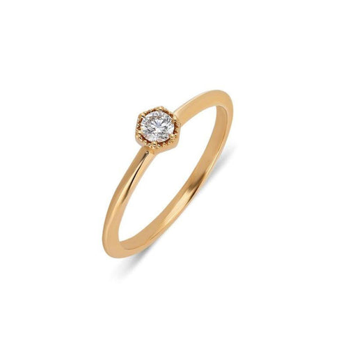 Hexagon Set Solitaire Diamond Ring